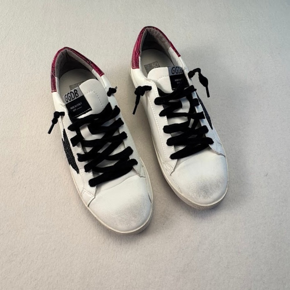 GGDB Style Distressed Sneakers Womens 10 White Black Magenta